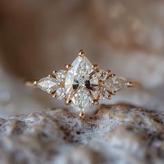 Marquise Lab Diamond Fantasy Fairytale Engagement Ring, ACOTAR Elain Engagement Ring Fairytale, Different Diamond Shapes, Engagement Ring Whimsical, Fantasy Style Engagement Ring, Round Accent Engagement Ring, Alternate Engagement Rings, Fantasy Inspired Engagement Rings, Fairytale Rings Engagement, Fantasy Rings Engagement