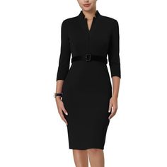 STYLE - Keep your look formal and elegant in fall weather with this work dress from Hobemty, featuring a zipper v-neck with notch details, belted and sheath fit. OUTFIT - Pair with delicate necklace and heels for a chic office look. Comfortable and classic, this half-sleeve sheath dress is perfect on its own or as a layer under a blazer or jacket. OCCASION - Focused on Ladies' Semi-Formal Wear - This dress can be a perfect addition to almost any outfit from formal to daily wear, great for work, meeting, office, businesses, work, party, cocktail, wedding, casual, daily dressing, etc. Measurement (in inches) International Size----------Chest Girth----------Waist Girth----------Shoulder Width----------Total Length S--------------------------------34 1/4------------------26 3/8---------------- Sheath Dress Work, Sheath Dresses Work, Meeting Office, Wedding Casual, Pencil Dresses, Semi Formal Wear, Look Formal, Dress Work, Womens Sheath Dress