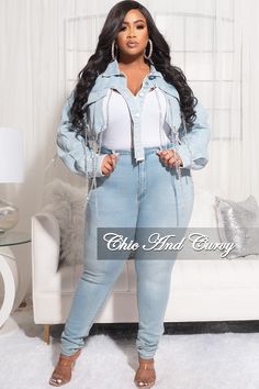 Cotton% 80 Polyester% 20 Model is wearing 1x Chic And Curvy, Chain Fringe, Light Denim, Crop Jacket, Final Sale, Plus Size, Chain, How To Wear