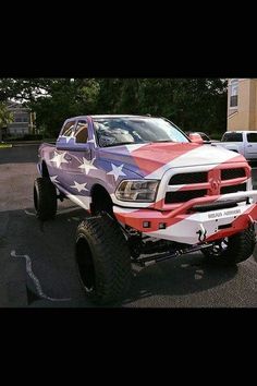 a truck with an american flag painted on it