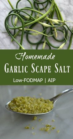 homemade garlic scape salt in a spoon