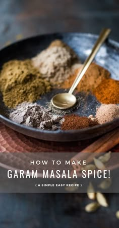 how to make garam masala spice in a skillet with text overlay