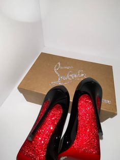 This service is to level up your Louboutins, walking up the stairs has never looked so seductive, yet elegant. You will dazzle every time you cross your legs at a romantic dinner, and always leave them wondering who you are, as you stroll out of any room. This purchase will be for an upgrade of a pair of your pre owned Christian Louboutins. I will custom crystallize the red soles of your personal Louboutins. If you know your size, and would like to ship a brand new pair of shoes to me, that is p Glamorous Heels With Red Sole And Round Toe, Walking Up The Stairs, Heels Aesthetic, Fashion Shoes Heels, Shoes Heels Classy, Cute Shoes Heels, Red Louboutin, Louboutin Heels, Heels Classy