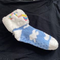 Nwot Pair Of Unicorn & Cloud Fuzzy Non-Slip Socks Smoke Free/Pet Free My Little Pony Socks, Blue Casual Socks One Size, One Size Blue Casual Socks, Casual Blue Socks One Size, Casual Blue One-size Socks, Cute Blue Socks For Stocking Stuffers, Casual Blue Super Soft Socks, Non Slip Socks, Fuzzy Socks