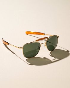 An icon, updated. Explore the Aviator II: https://www.randolphusa.com/products/aviator-ii-23k-gold-agx?utm_source=Post&utm_id=Social_Organic #MyRandolphs #Aviators #PilotSunglasses Randolph Sunglasses, Randolph Engineering, Glasses Ideas, The Aviator, Brow Bar, The Right Stuff, Pilot Sunglasses, Aviator Style