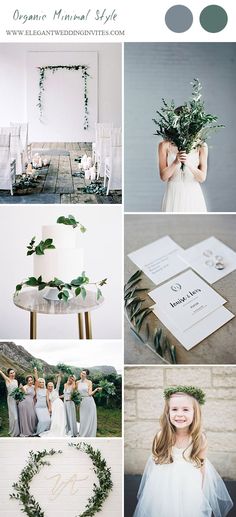 a collage of photos with flowers, greenery and wedding colors in the background