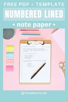 a notepad with the text free df + template numbered lined, not paper