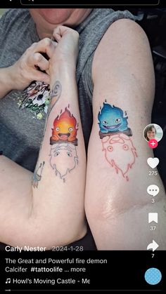 two people with matching tattoos on their arms