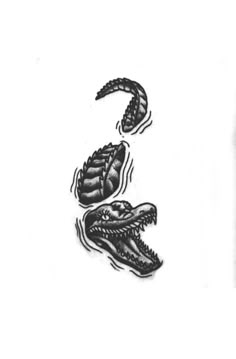 two alligators are depicted in this black and white photo, one is facing the opposite direction