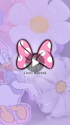 an image of minnie mouse with flowers and balloons in the background, that says lazominie