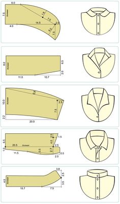 the instructions for how to make a dress shirt with collars and cuffs in different sizes