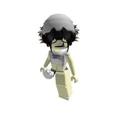 a lego character with black hair and white shirt