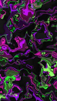 an abstract background with many different colors and shapes in black, pink, green, purple, and yellow