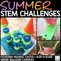 Summer STEM Challenges for Students! This resource has science, technology, engineering, and measurement activities to do with your upper elementary kids that will really get their brains going during the summer time! Montessori Spring, Summer Stem Activities, Thanksgiving Stem, Math Camp, Scuba Vbs, Stem Camp, Summer Stem, Arts Project, Camp Activities