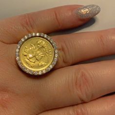 Gorgeous Coin And Cubic Zircon 21 K Solid Gold Size 9 Weight 8.59 Grams Gold Coin Ring, Dainty Wedding Ring, Classic Wedding Rings, Coin Ring, Citrine Ring, Gold Coin, Labradorite Ring, Green Peridot, Stone Gold