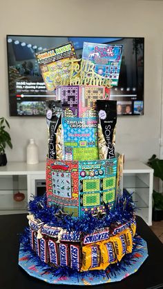 a birthday cake made out of candy bars