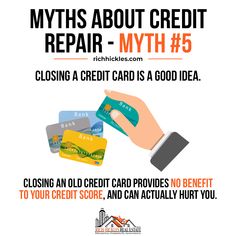 a hand holding a credit card with the words, myths about credit repair