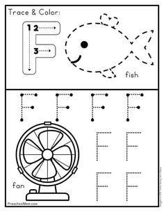 the letter f worksheet for kids to learn how to write and draw letters