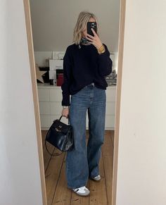 Sambas And Jeans Outfit, Midsize Trench Coat, Fall Jeans And Sneakers Outfit, Country Club Fall Outfit, Mum School Run Outfit, Denim Jean Outfits For Women, Adidas Samba Outfit Autumn, Mum Style Outfits 2023, Chic Mum Style