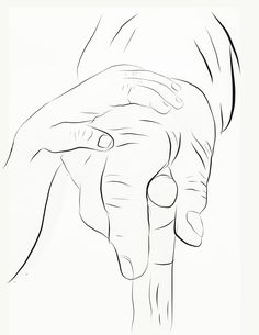 a drawing of a hand holding something in it's right hand with the other hand pointing