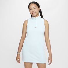 Serve up court-ready style any day of the week. A 1/4-zip design and side stripes give this mock-neck dress a sporty look while its midweight knit fabric provides a structured feel. We added pockets so you're never without a place to stash essentials—or your hands. Blue Athleisure Dresses For Sports, Casual Moisture-wicking Tennis Dress For Spring, Sporty Moisture-wicking Dresses For Spring, Casual Spring Tennis Dress With Moisture-wicking, Sporty Blue Tennis Dress For Sports, Sporty Sleeveless Sports Dress, Spring Casual Moisture-wicking Tennis Dress, Sporty Dress With Built-in Bra For Sports, Casual Moisture-wicking Tennis Dress