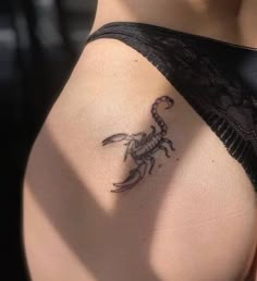 a scorpion tattoo on the back of a woman's stomach is seen in this undrecognized image