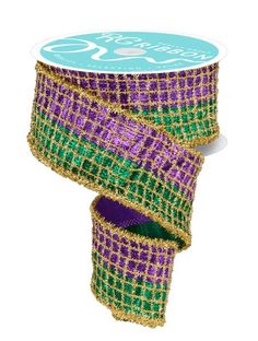 2.5 2 - In - 1 Metallic/Mesh w/Tinsel: Mardi Gras - RGC8044 - White Bayou Wreaths & Supply Metallic Mesh, Festive Crafts, Mesh Ribbon, Mesh Design, 3 In 1