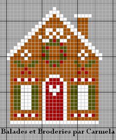 a cross stitch pattern with a house on the front and side, as well as text