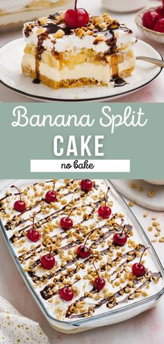 the banana split cake is ready to be eaten