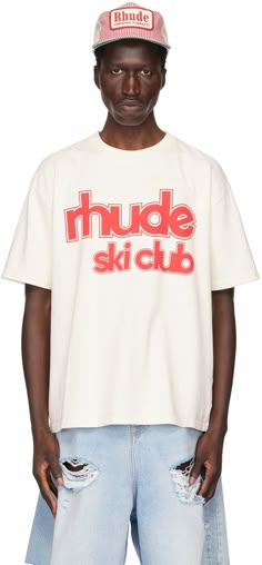 Find RHUDE Off-white ' Ski Club' T-shirt on Editorialist. Cotton jersey T-shirt. · Rib knit crewneck · Logo and text printed at front Supplier color: Vtg white Text T Shirt Designs, T-shirt Designs, Shirt Text Design, T Shirt Text Design, Tshirt Graphics, God Speed, School Sweater, Cool Shirt Designs, Ski Club