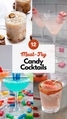 Candy Cocktails Candy Cocktails Alcohol, Candy Garnish Cocktails, Nerds Cocktail, Candy Inspired Cocktails, Fun Themed Cocktails, Drink Flight Ideas, Candy Drinks Alcohol Recipes, Funky Cocktails, Candy Alcohol Drinks