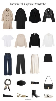 Parisian Fall Capsule Wardrobe 2023 Parisian Chic Style Fall 2023, Parisian Style Autumn 2023, Fall French Outfits Women, Dress Like French Women Parisian Style, Fall Parisian Outfits, French Capsule Wardrobe 2024, Elegant Wardrobe Essentials, Parisian Look Outfit, Parisian Essentials