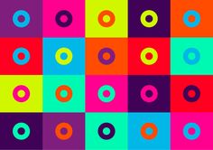 colorful squares with circles on them in different colors and sizes, all over the same color scheme