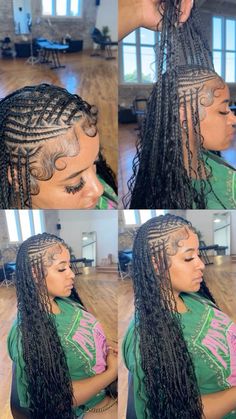 @yogirlry Hairstyles That Last A Month Black Women, Lemonade Braids With Designs, Boho Fulani Braids, Bohemian Knotless, Hair Braid Patterns