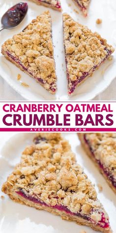 You're going to love this morning breakfast idea! Soft and chewy with the same crust and crumble topping, these cranberry oatmeal bars are so good. These Cranberry Oatmeal Crumble Bars are also a tasty snack recipe and one of the best dessert recipes! Oatmeal Crumble Bars, Crumble Recipes, Oatmeal Crumble, Cranberry Oatmeal, Averie Cooks, Crumble Bars, Peanut Butter Desserts, Oatmeal Bars, Cranberry Recipes