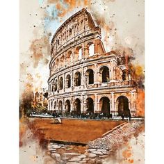 a painting of the colossion in rome, italy with watercolors on paper