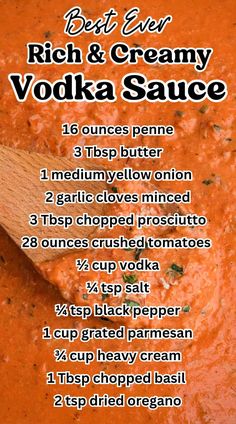 the recipe for rich and creamy vodka sauce