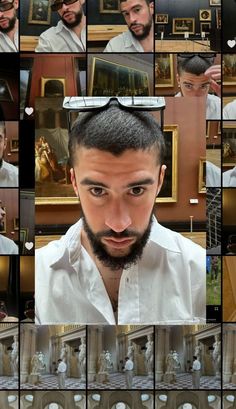 a collage of many different pictures with a man's face in the middle