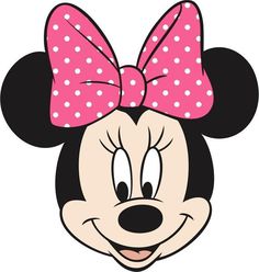 a minnie mouse face with a pink bow on it's head, transparent background