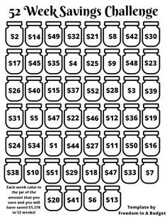 the printable worksheet for this week's savings challenge is shown in black and