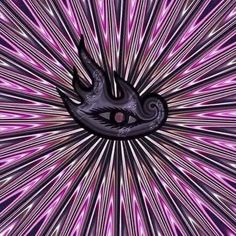 an eyeball is shown in the middle of a purple and black background with stars