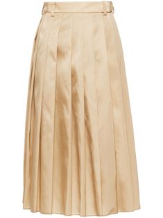 Prada Re-Nylon Pleated Midi Skirt - Farfetch Prada Skirt, All Shades Of Brown, Beautiful Wardrobe, Cotton Midi Skirt, Vintage Ysl, Midi Flare Skirt, Latest Skirts, Upcycled Materials, High Waisted Flares