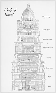 the map of babel is shown in black and white, with an outline of its architecture