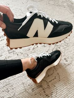 Black 327 New Balance, Fall 23 Boots, Shoes That Go With Everything Sneakers, New Balance Womens Sneakers, New Balance Trendy Shoes, Black Fashion Sneakers Women, Black Casual Shoes Women, Fall Women’s Shoes, Black Womens Sneakers