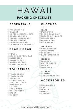 the hawaii packing checklist with text overlay