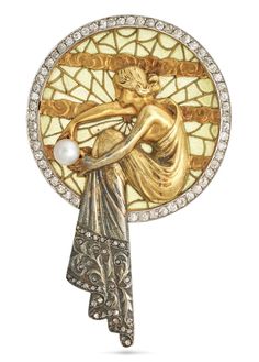 Attributed to Masriera | An Art Nouveau plique-à-jour enamel, diamond, and pearl pendant Alphonse Mucha, Vintage Jewellery, Lalique