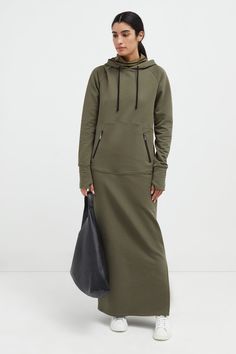 Casual Maxi Olive Green Hoodie - Elba Sweatshirt Dress | Marcella Dress Structure, New Wardrobe Ideas, Holiday Clothing, Hoodie Pants, Black Minimalist, Sweater Tunic, Hooded Dress, Dress Sweater, Elegance Style