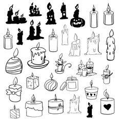 black and white silhouettes of candles for halloween or any other holiday event, including pumpkins