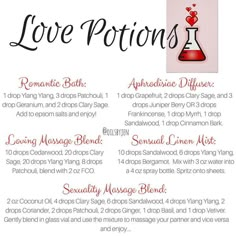 Essential Oil Aphrodisiac, Love Potions, Essential Oil Diffuser Blends Recipes, Essential Oils Guide, Essential Oil Spray, Essential Oil Diffuser Recipes, Essential Oil Mixes