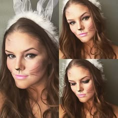 Bunny Halloween Makeup, Princess Leia Hair, Bunny Makeup, Cat Halloween Makeup, Dust Bunny, Easter Makeup, Bunny Costume, Halloween Costumes Makeup, Bunny Face